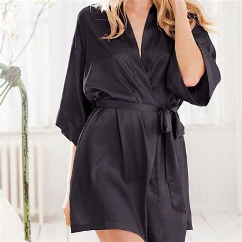 victoria secret black silk robe|victoria's secret kimono robe.